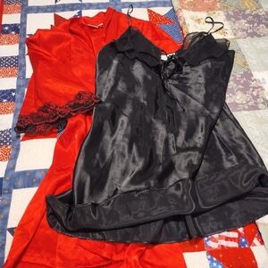 Frederick's Of Hollywood And Adonna  Black and Red Lace Nightwear Set